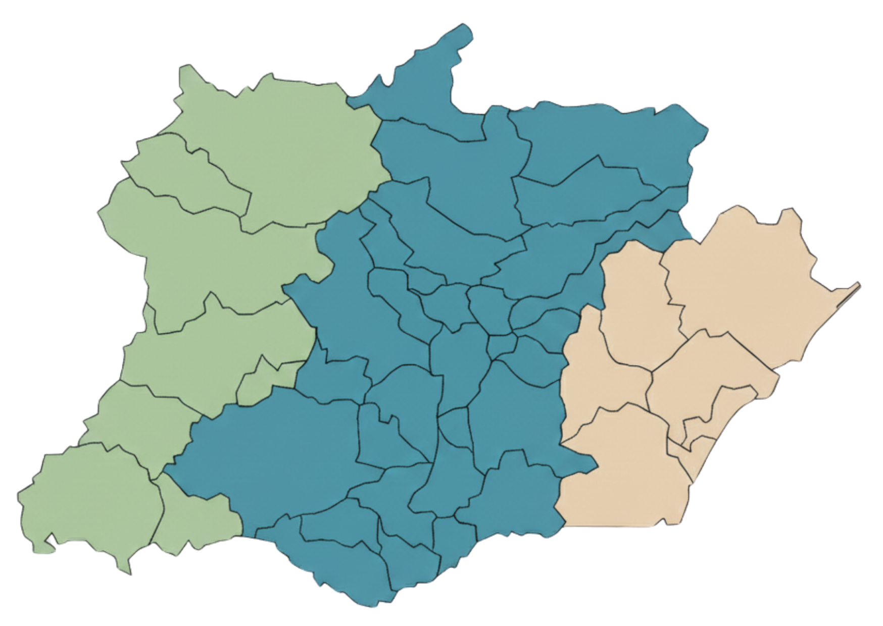 Mapa do Paraná destacando os 44 municípios atendidos pela Electa